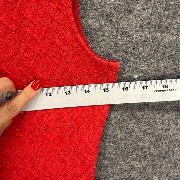 BCBGMaxazria Blouse Women 2XS Red Geometric Lined Sleeveless Wide Strap Casual - Picture 5 of 7